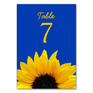 Gelbe Sonnenblume Blume Cobalt Blue Wedding Tischnummer