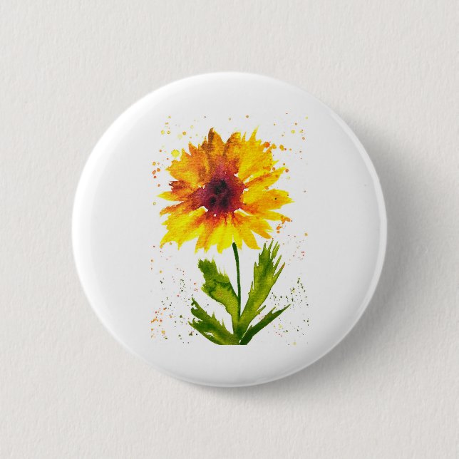 Gelbe Sonnenblume Blume elegant rustikal Button (Vorderseite)