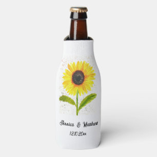 Gelbe Sonnenblume Blumenwelt Wasserfarben Hochzeit Flaschenkühler