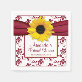 Gelbe Sonnenblume Burgund Personalisierte Hochzeit Serviette