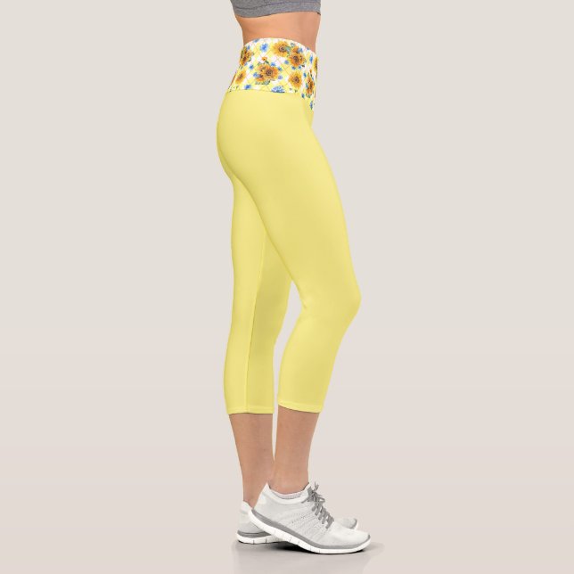 Gelbe Sonnenblume Capri Leggings (Rechts)