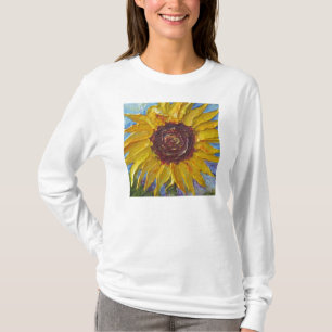 Gelbe Sonnenblume-Damen-lange Hülse (angepasst) T-Shirt