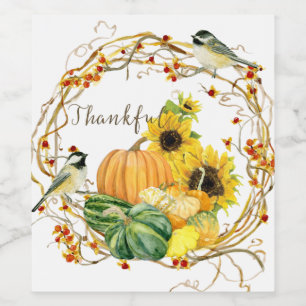 Gelbe Sonnenblume Dank Pumpkin Fall Event Weinetikett