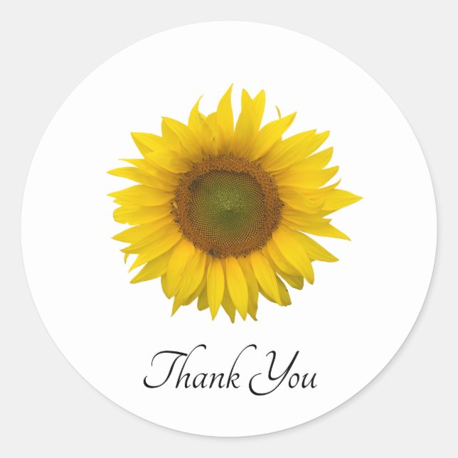 Gelbe Sonnenblume Elegante Typografie Runder Aufkleber (Vorderseite)