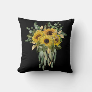 GELBE SONNENBLUME EUCALYPTUS CUSHION SCHWARZ KISSEN