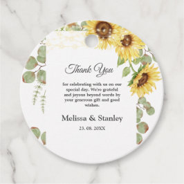 Gelbe Sonnenblume Eukalyptus String Lights Hochzei Geschenkanhänger