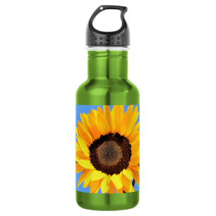 Gelbe Sonnenblume gegen Sonne an blauem Himmel - S Edelstahlflasche