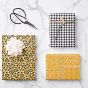 Gelbe Sonnenblume Gingham Wrapping Paper Set Geschenkpapier Set