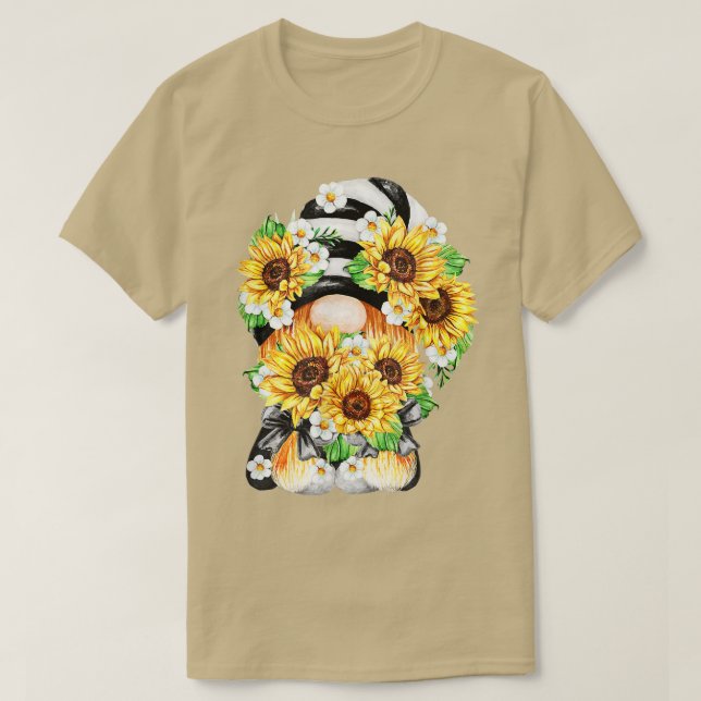 Gelbe Sonnenblume Gnome Dekoration für Mama Sommer T-Shirt (Design vorne)