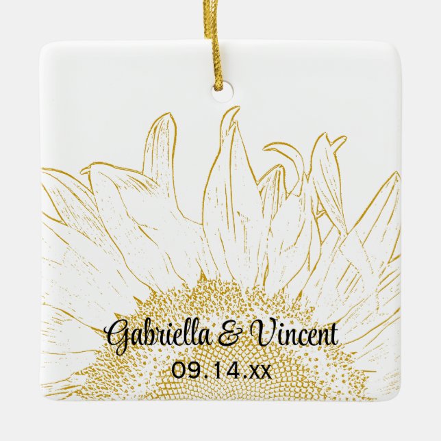 Gelbe Sonnenblume Grafische Hochzeit Keramikornament (Vorderseite)