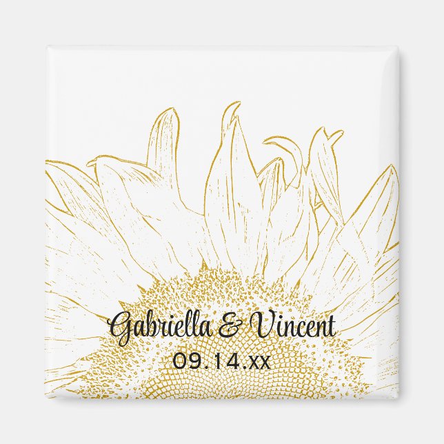 Gelbe Sonnenblume Grafische Hochzeit Magnet (Vorne)