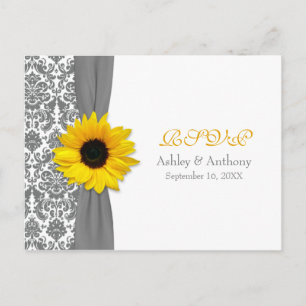 Gelbe Sonnenblume Grau Damask Hochzeitskarte UAWG  Einladungspostkarte