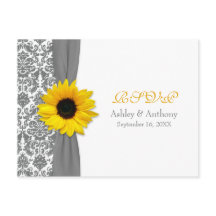 Gelbe Sonnenblume Grau Damask Hochzeitskarte UAWG