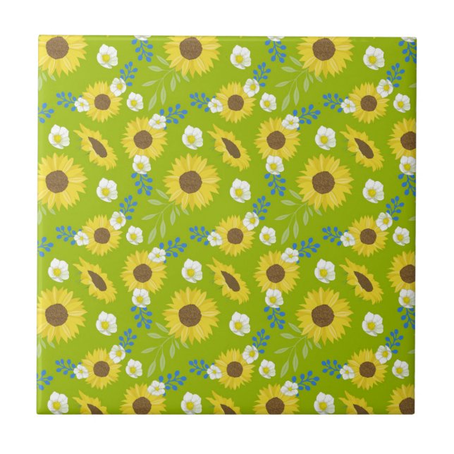 Gelbe Sonnenblume Grüne Hintergrund Blume Fliese (Vorderseite)