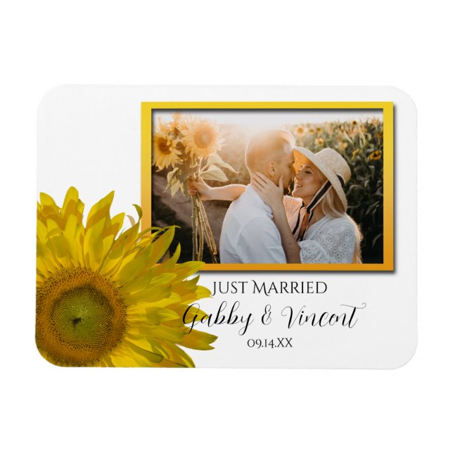Gelbe Sonnenblume Hochzeit nur verheiratetes Foto Magnet (Horizontal)