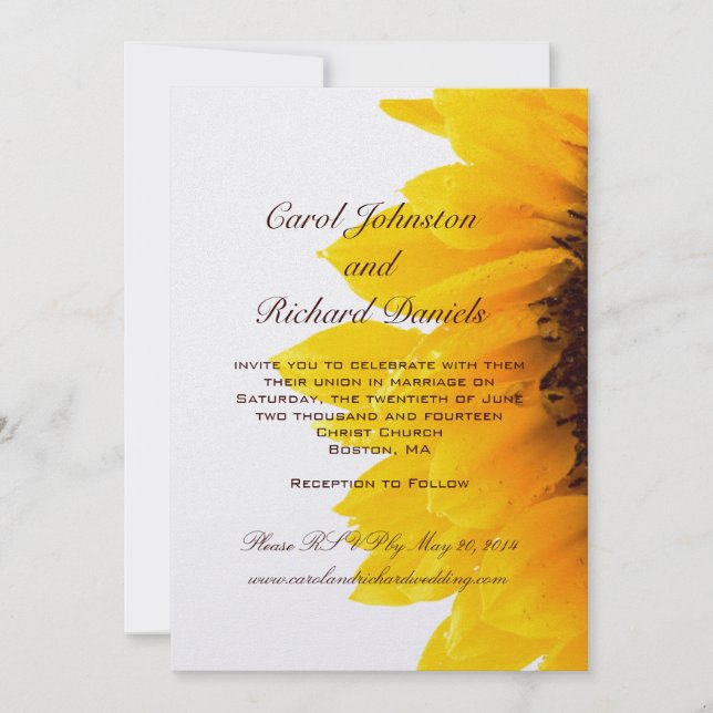 Gelbe Sonnenblume-Hochzeits-Einladungen Einladung (Vorderseite)