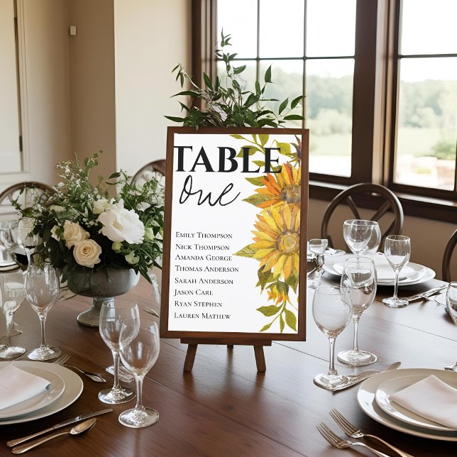 Gelbe Sonnenblume Hochzeitstabelle (Yellow Sunflower Wedding Table Seating Chart)