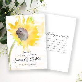 Gelbe Sonnenblume in Vase Gedächtnisbeerdigung tei Mitteilungskarte