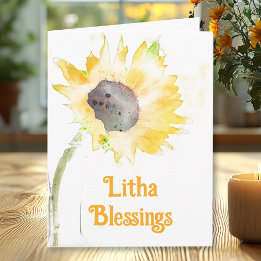 Gelbe Sonnenblume in Vase Litha Sommersonne Karte
