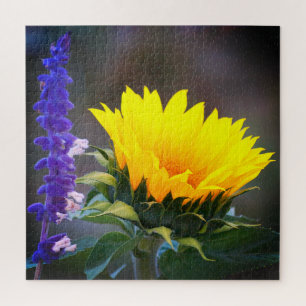 Gelbe Sonnenblume Lila Russisches Blume Foto Puzzle