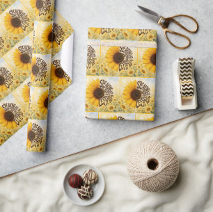 Gelbe Sonnenblume mit aufmunterndem Zitat Geschenkpapier