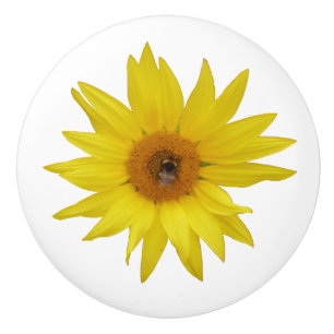 Gelbe Sonnenblume mit Biene Keramikknauf