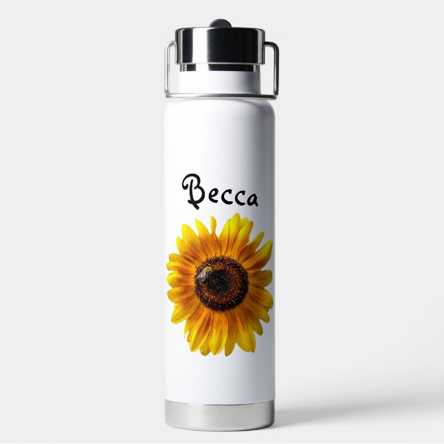 Gelbe Sonnenblume mit Biene Personalisiert Trinkflasche (Hinten)
