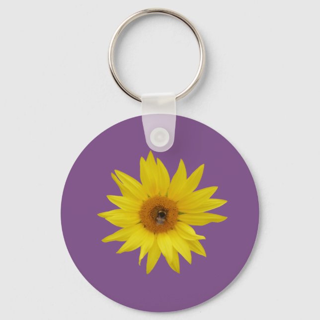 Gelbe Sonnenblume mit Biene Schlüsselanhänger (Vorderseite)