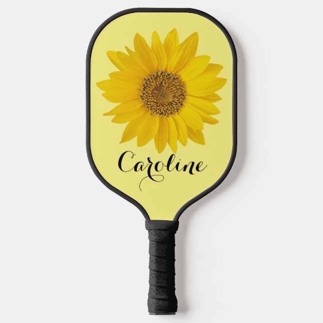 Gelbe Sonnenblume mit Individuelle Name Pickleball Schläger (Vorderseite)