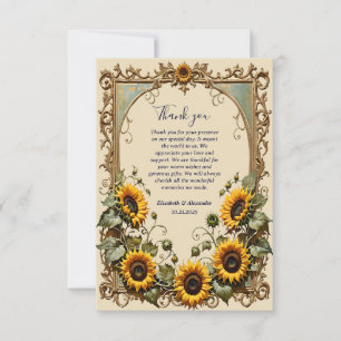 Gelbe Sonnenblume mit Kunstrahmen Hochzeit Dankeskarte