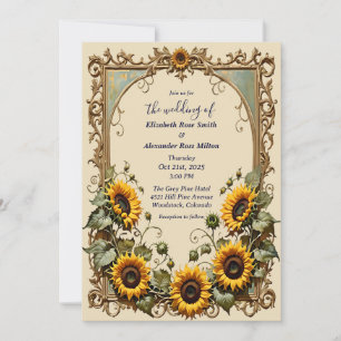 Gelbe Sonnenblume mit Kunstrahmen Hochzeit Einladung