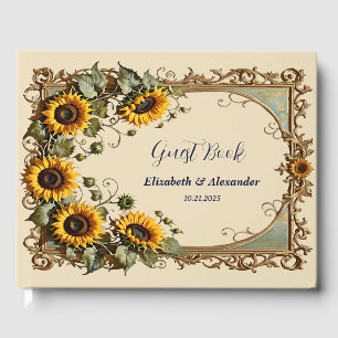 Gelbe Sonnenblume mit Kunstrahmen Hochzeit Gästebuch