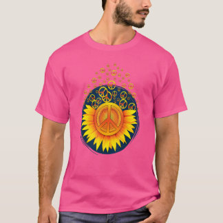 Gelbe Sonnenblume mit schwungvollen Zeichen der Ru T-Shirt