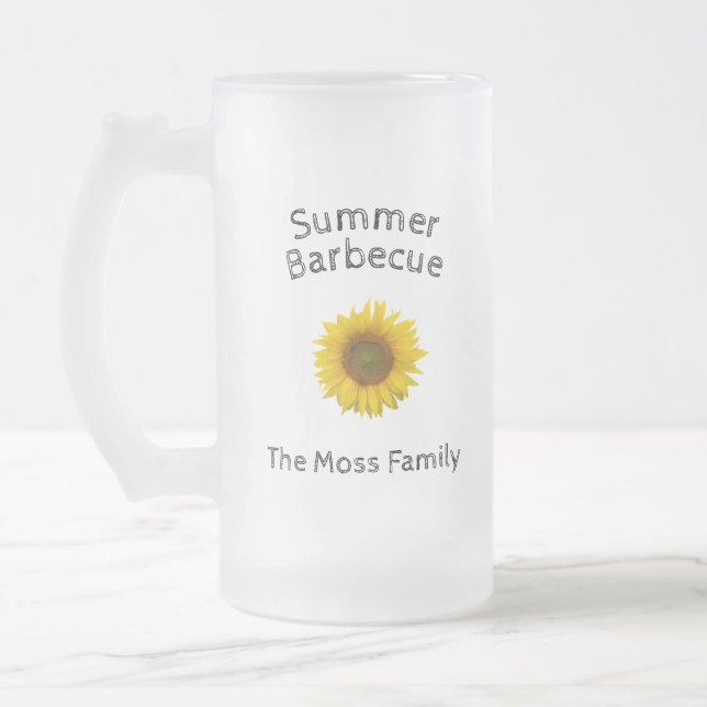 Gelbe Sonnenblume Monogram Summer Barbecue Mattglas Bierglas (Links)
