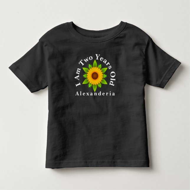 Gelbe Sonnenblume Name hinzufügen, ich bin 2 Jahre Kleinkind T-shirt (Vorderseite)