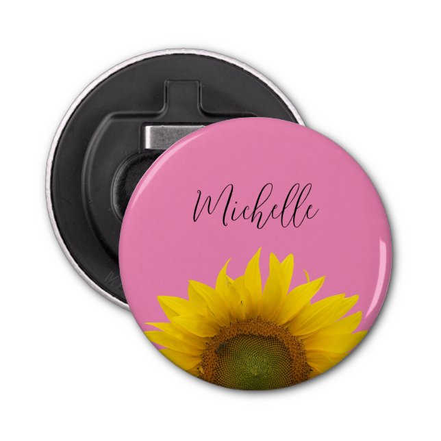 Gelbe Sonnenblume Niedlich Personalisiert rosa Flaschenöffner (Vorderseite)