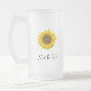 Gelbe Sonnenblume Niedliche Typografie  Mattglas Bierglas