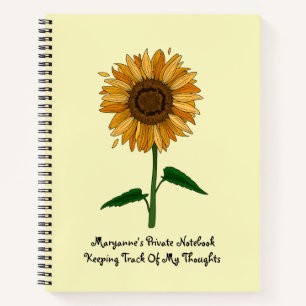 Gelbe Sonnenblume personalisierter Name & Nachrich Notizbuch