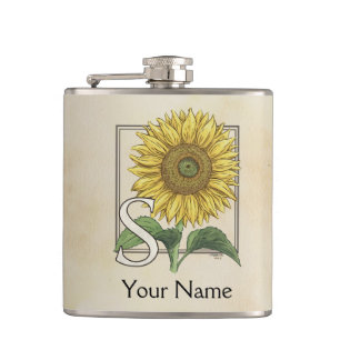 Gelbe Sonnenblume-personalisiertes Monogramm Flachmann