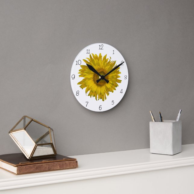 Gelbe Sonnenblume Runde Wanduhr (Büro)