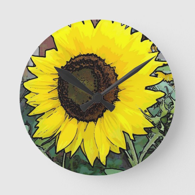 Gelbe Sonnenblume Runde Wanduhr (Vorderseite)
