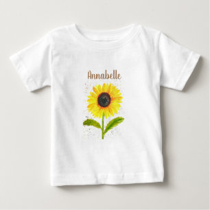 Gelbe Sonnenblume rustikale Aquarellblume niedlich Baby T-shirt