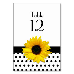 Gelbe Sonnenblume Schwarz-weiß Polka Dot Wedding Tischnummer