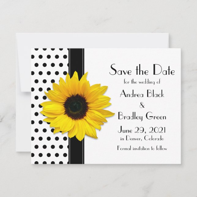 Gelbe Sonnenblume Schwarzer Polka Punkte Save the  Save The Date (Vorderseite)
