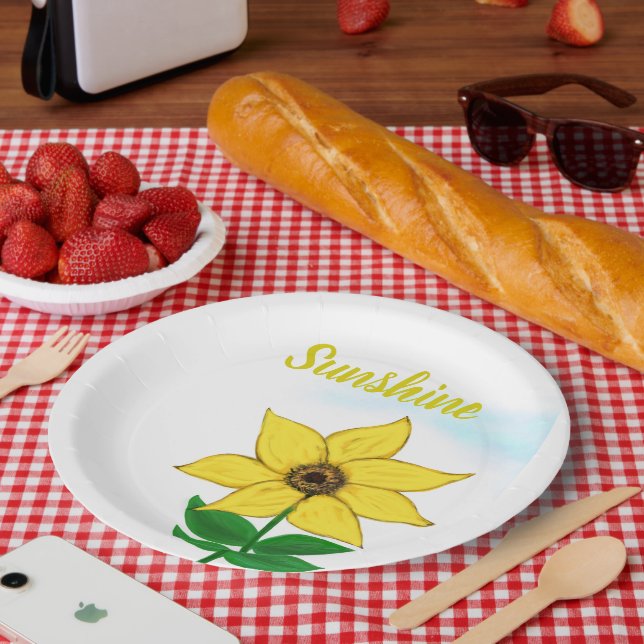 Gelbe Sonnenblume Sunshine Typografie Pappteller (Picknick)