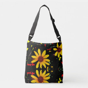 Gelbe Sonnenblume Tote Tasche / Schwarzer Konfetti