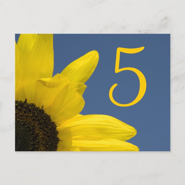 Gelbe Sonnenblume und Blaue Himmel Tischnummer (Vorderseite)