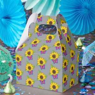 Gelbe Sonnenblume und blauer rosa Schmetterling Geschenkschachtel
