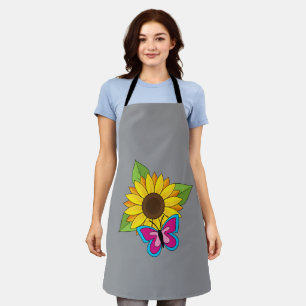 Gelbe Sonnenblume und blauer rosa Schmetterling Schürze