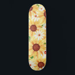 Gelbe Sonnenblume und Daisy Skateboard<br><div class="desc">Gelbe Sonnenblumen in Aquarellfarben und dunkles Muster</div>
